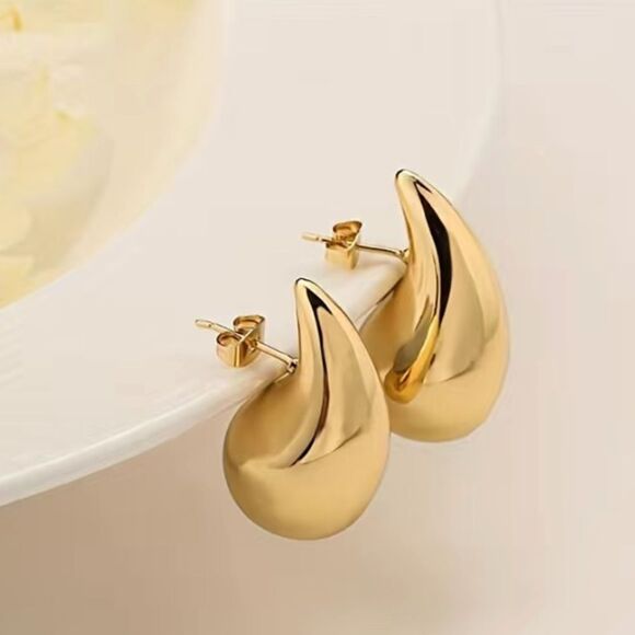🔅🆕🔅Chunky GOLD Waterdrop Teardrop Stud Earrings ✨🔅 - Picture 4 of 7